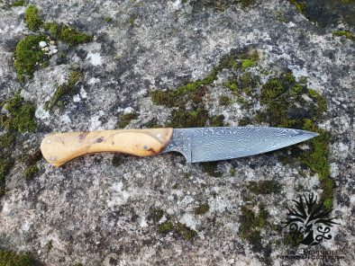 Le Pique-Bouffigue <br>Lame en acier Damas 240 couches<br> Manche en buis du Luberon <br> intercalaires bleues – Image 8