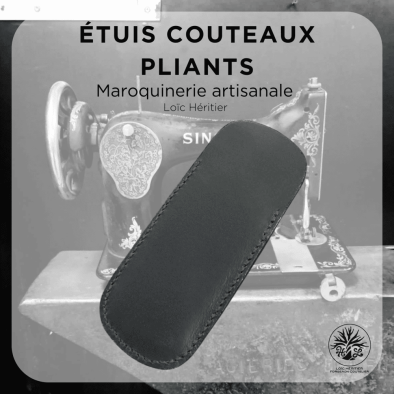 Étui en cuir pour Couteaux Pliants <br> couleur Noir et cuir marin gris <br> Collection "Elégance" – Image 3