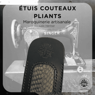 Étui en cuir pour Couteaux Pliants <br> couleur Noir et cuir marin gris <br> Collection "Elégance" – Image 4