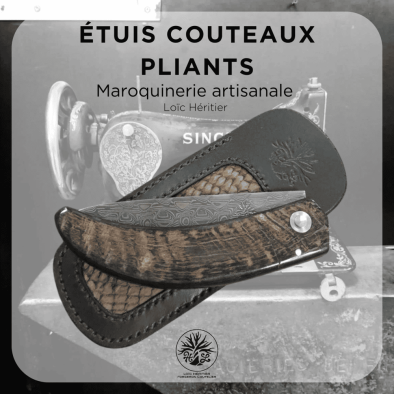 Étui en cuir pour Couteaux Pliants <br> couleur Noir et cuir marin gris <br> Collection "Elégance" – Image 5