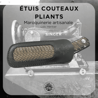 Étui en cuir pour Couteaux Pliants <br> couleur Noir et cuir marin gris <br> Collection "Elégance" – Image 6