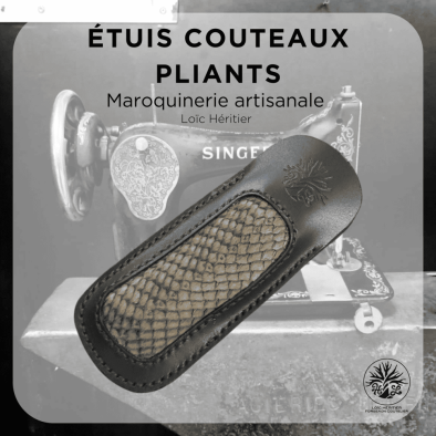 Étui en cuir pour Couteaux Pliants <br> couleur Noir et cuir marin gris <br> Collection "Elégance" – Image 7