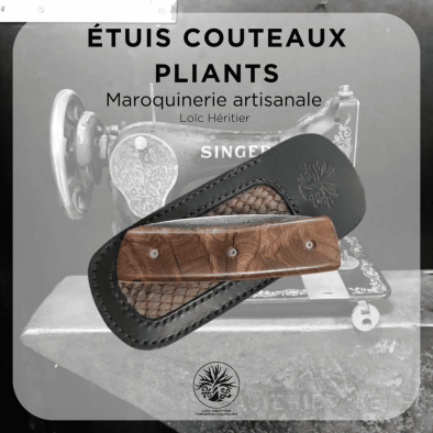 Étui en cuir pour Couteaux Pliants <br> couleur Noir et cuir marin gris <br> Collection "Elégance" – Image 8