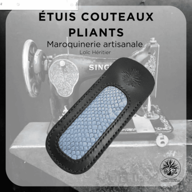 Étui en cuir pour Couteaux Pliants <br> couleur Noir et cuir marin bleu <br> Collection "Elégance" – Image 3