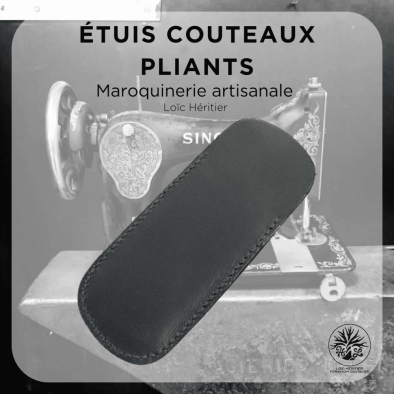 Étui en cuir pour Couteaux Pliants <br> couleur Noir et cuir marin rose <br> Collection "Elégance" – Image 4